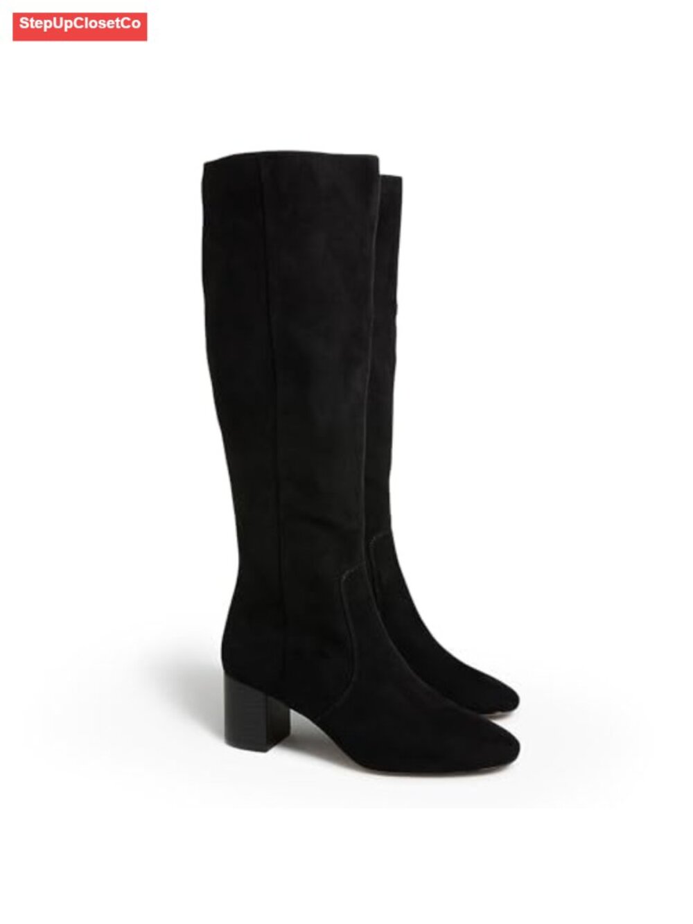 Chunky Heel Knee High Boots Faux Suede Round Toe Tall Boots Side Zipper